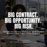 Black woman logistics CEO and diverse operations team planning multi-city courier routes with a cargo van, SUV and box truck in the background.